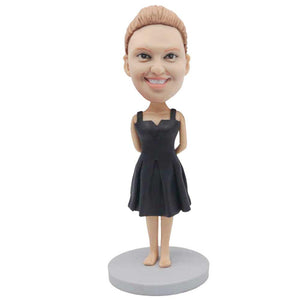 Female In Black Tag Dress And Hands Behind Your Body Custom Figure Bobblehead