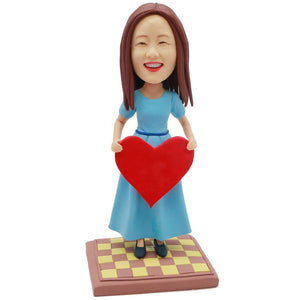 Female In Blue Dress And Hands Holding A Heart Custom Figure Bobblehead