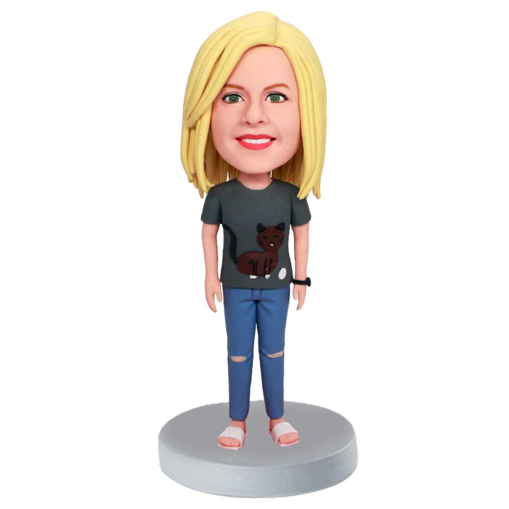 Female In Cute T-shirt And Hole Pants Custom Figure Bobbleheads