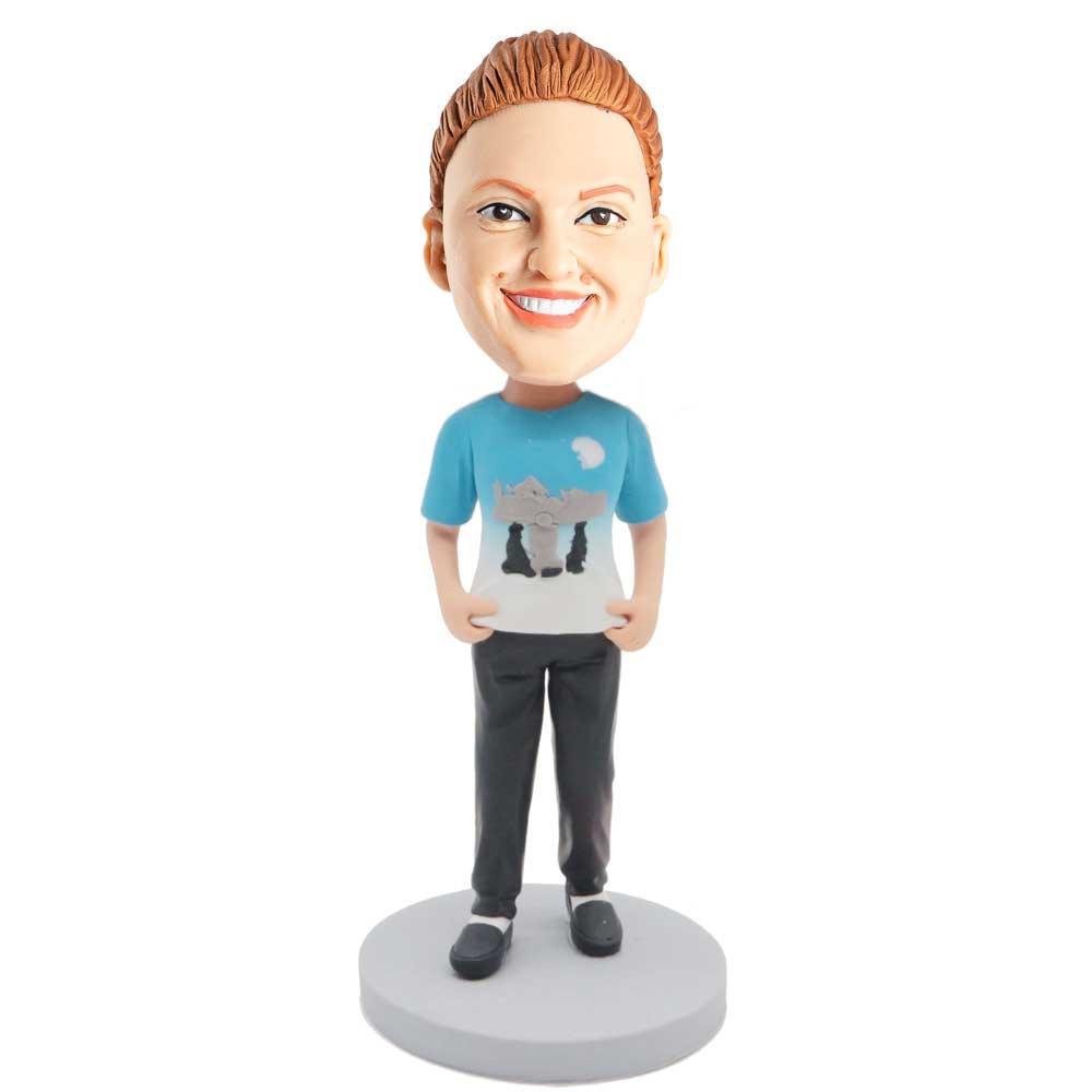 Female In Cute T-shirt Custom Leisure Bobblehead