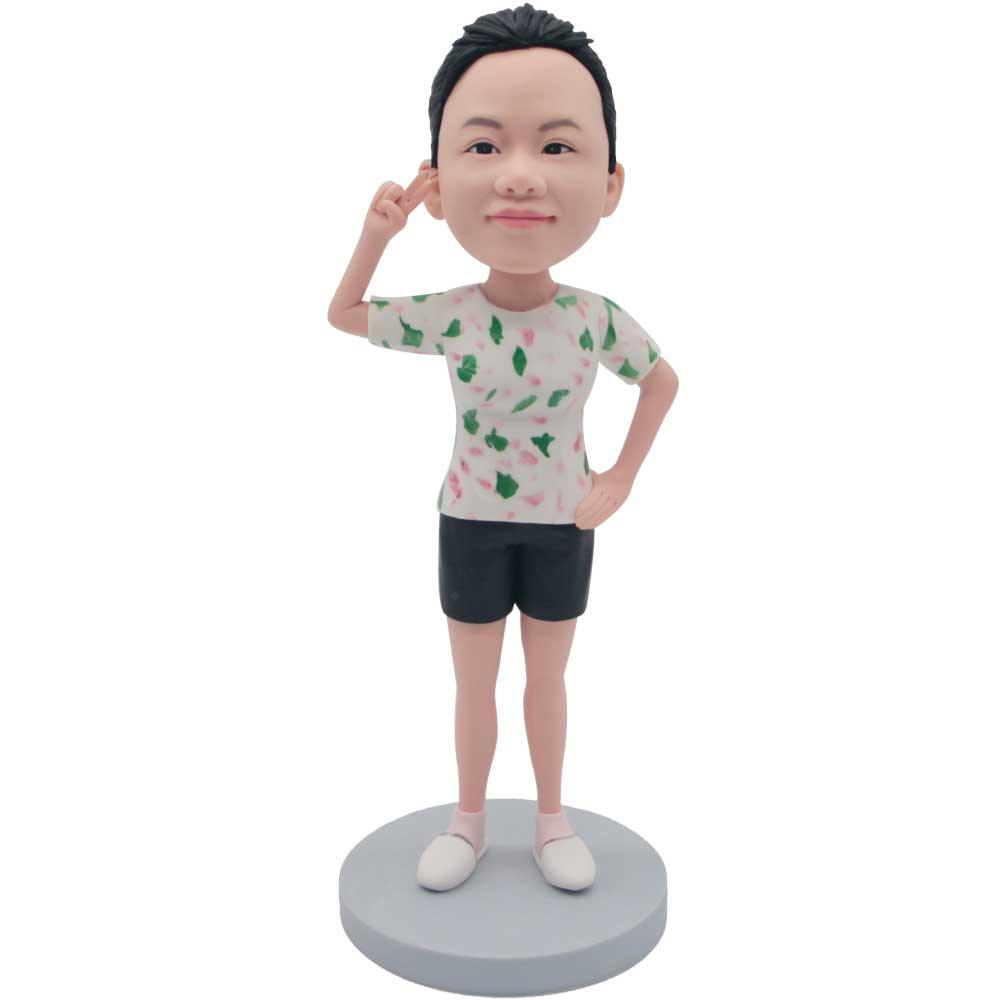 Female In Floral T-shirt Custom Figure Bobbleheads