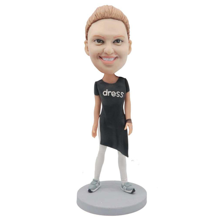 Female In Long Black T-shirt Custom Figure Bobblehead
