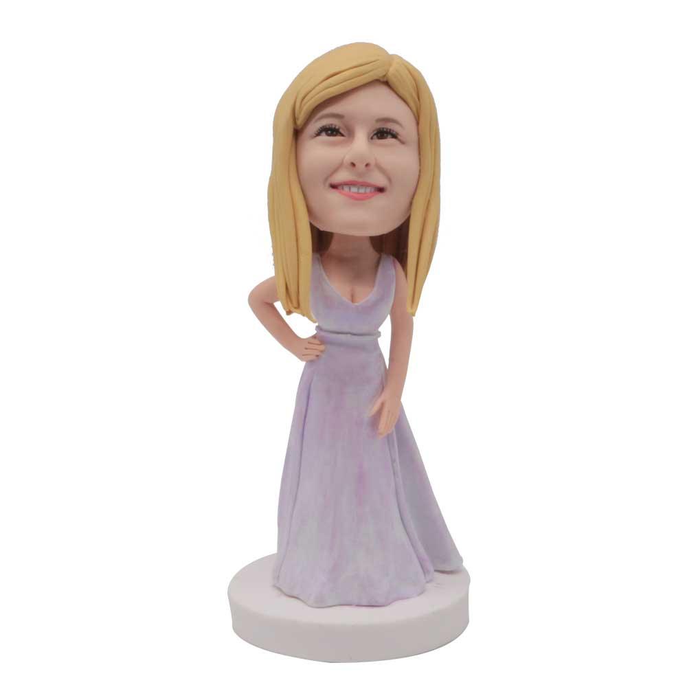 Female In Long Lilac Dress Custom Figure Bobblehead