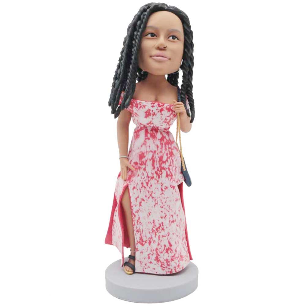 Female In One-shoulder Dress Custom Figure Bobblehead