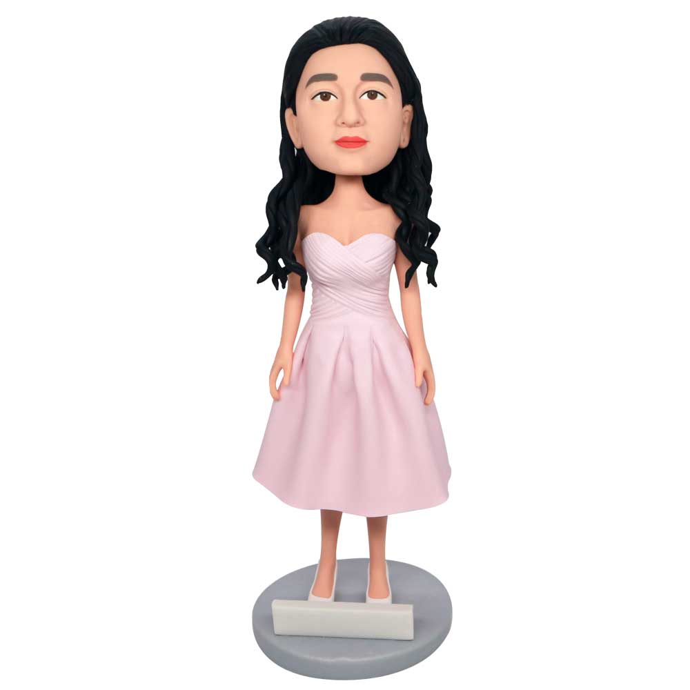 Female In Pink Strapless Dress Custom Figure Bobbleheads