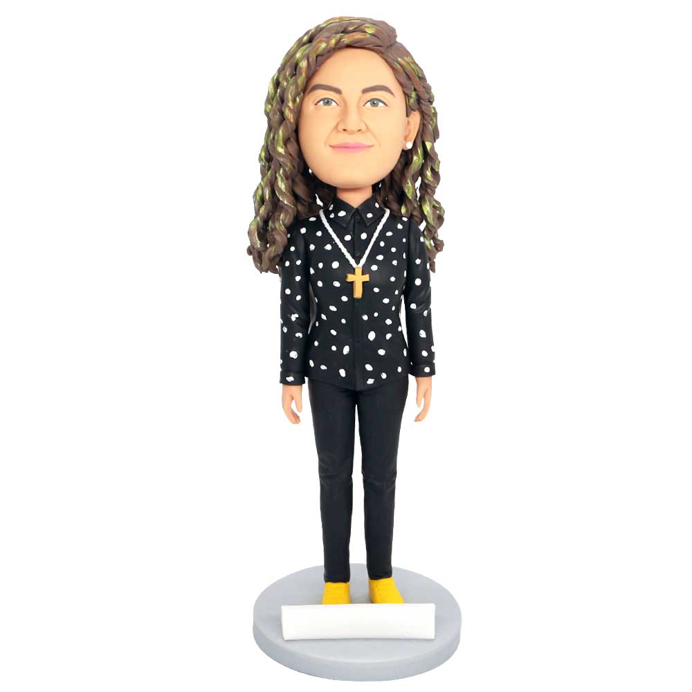 Female In Polka Dot Shirt Custom Figure Bobbleheads