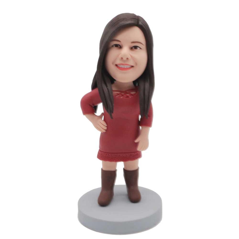 Female In Red Dress And Boots Custom Figure Bobblehead