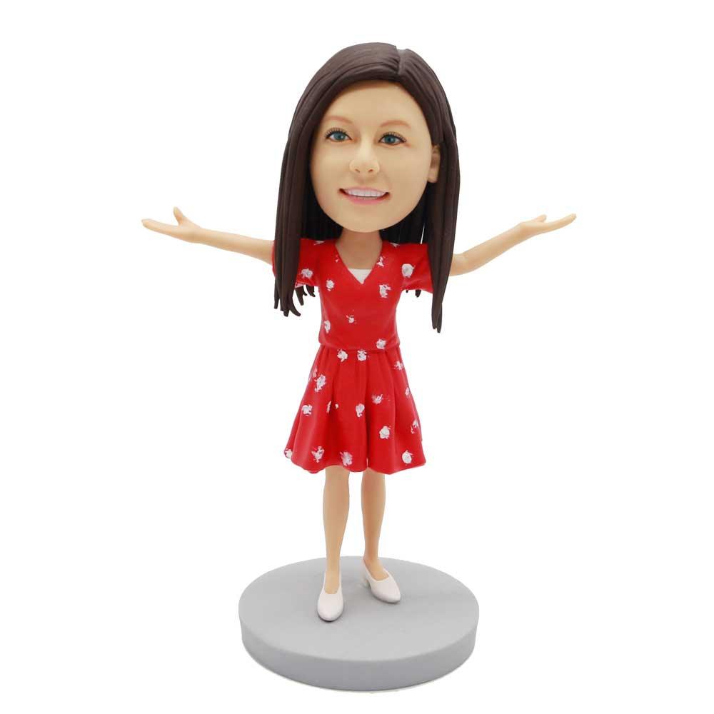 Female In Red Dress With Open Arms Custom Figure Bobblehead