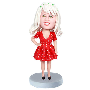 Female In Red Polka Dot Skirt Custom Figure Bobbleheads