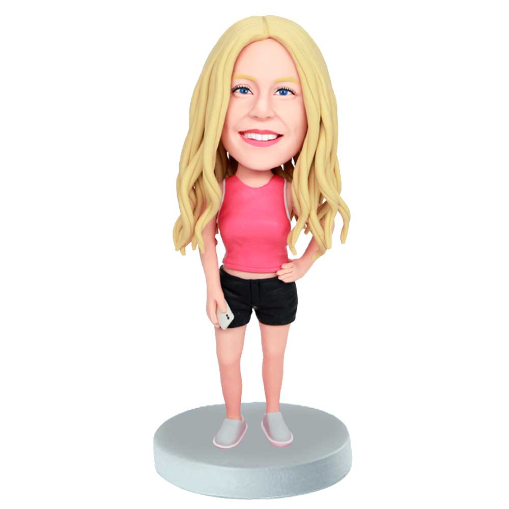 Female In Red Sports Vest Custom Figure Bobbleheads