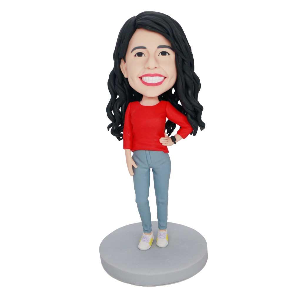 Female In Red Top Custom Figure Bobbleheads