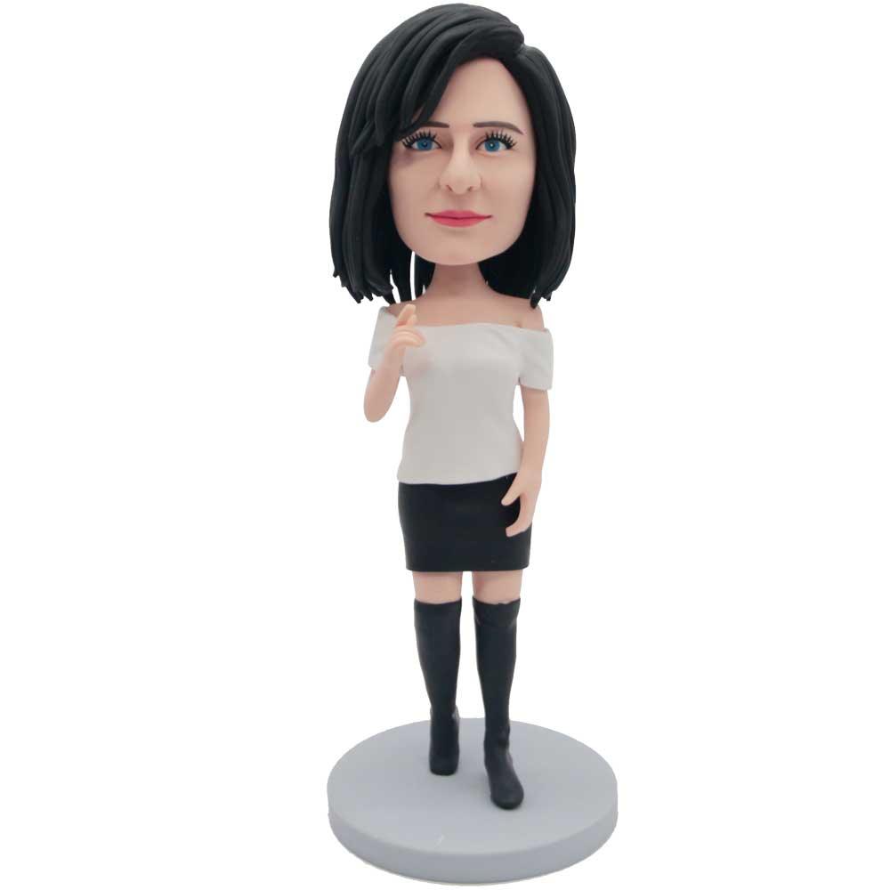 Female In White One-shoulder Top Custom Figure Bobbleheads
