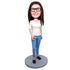 Female In White T-shirt And Blue Jeans Custom Figure Bobbleheads