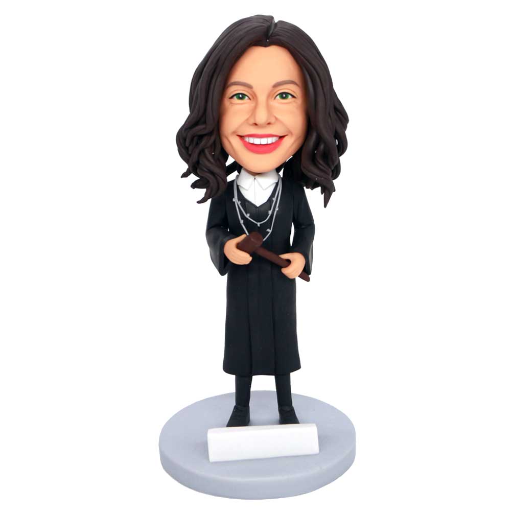 Female Judge In Black Robe With A Hammer Custom Figure Bobbleheads