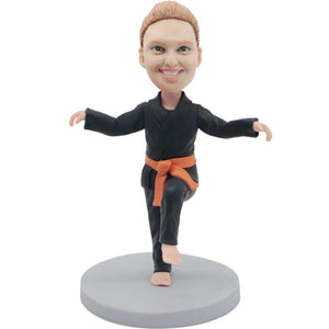 Female Karate In Black Karate Suit Custom Figure Bobbleheads