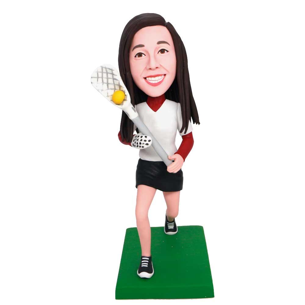 Female Lacrosse Player With Lacrosse Stick Custom Figure Bobbleheads