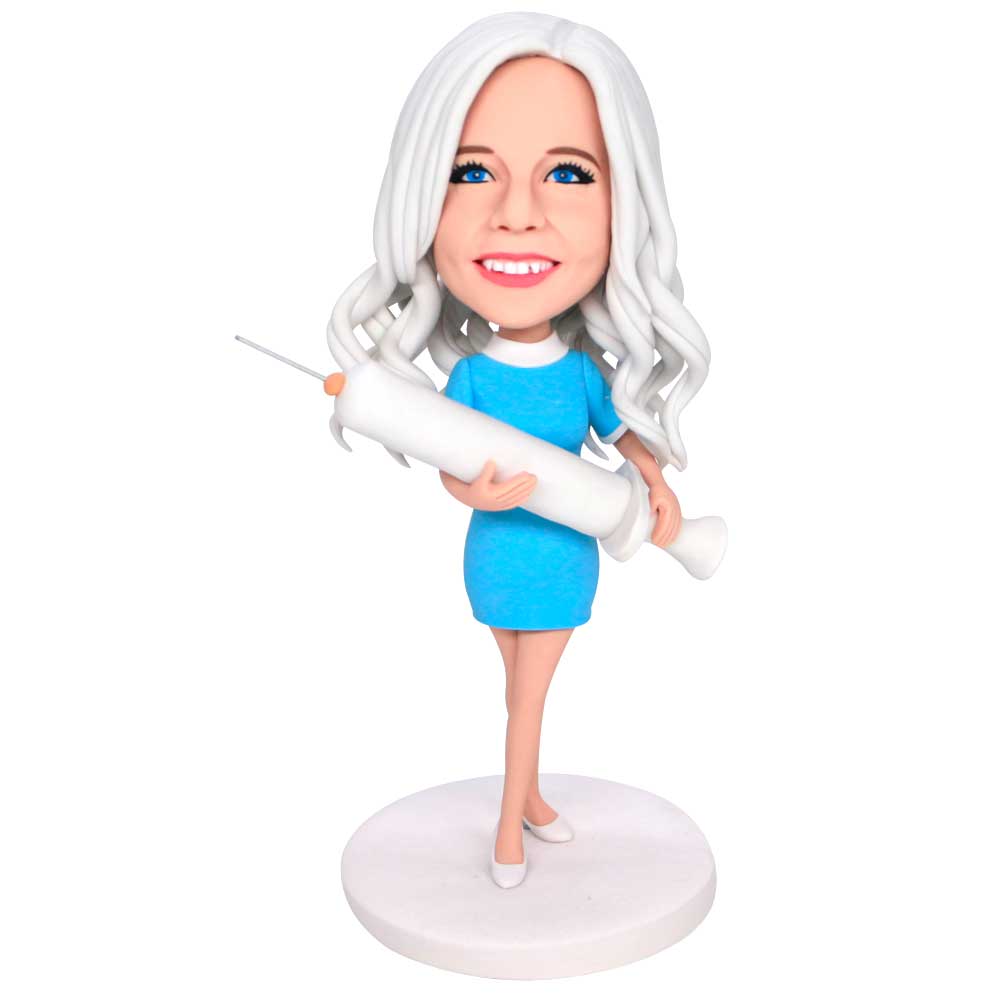 Female Nurse With Syringe Custom Figure Bobbleheads