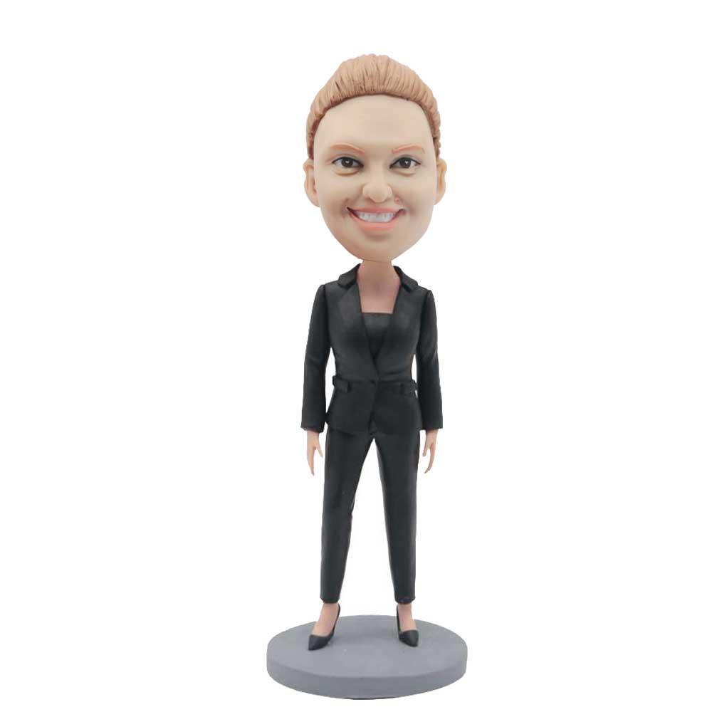 Female Office Boss In Black Business Attire Custom Figure Bobblehead