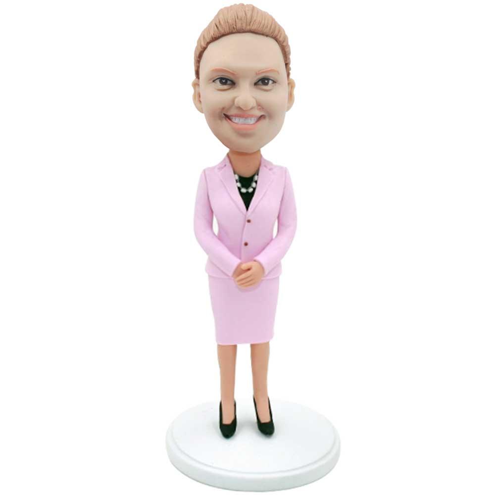 Female Office In Pink Suit Custom Figure Bobblehead