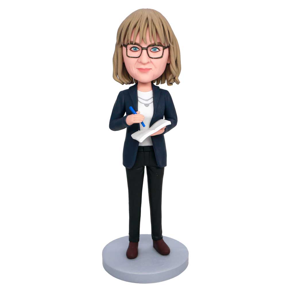 Female Office Manager In Suit With A Notebook Custom Figure Bobbleheads