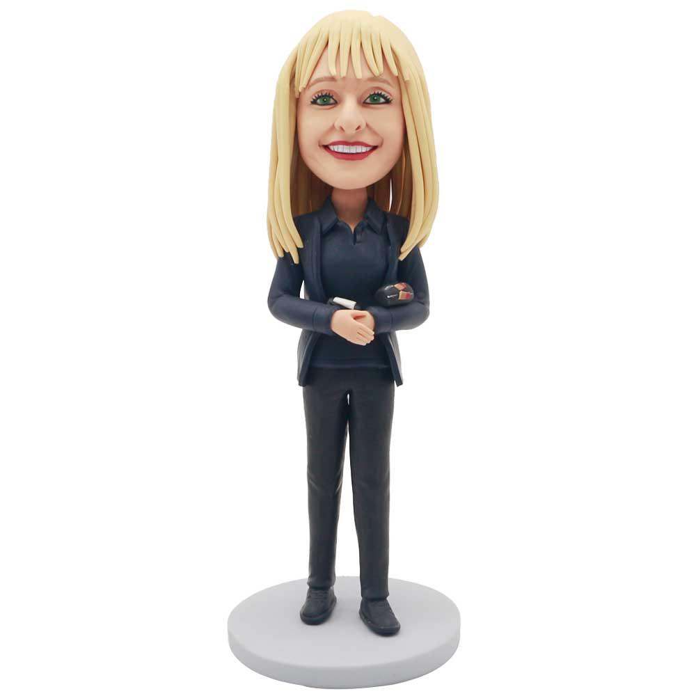 Female Office Staff In Black Business Attire Custom Figure Bobblehead