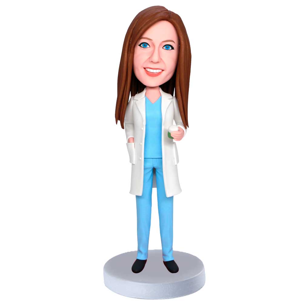 Female Pharmacist with Bottle Custom Figure Bobbleheads