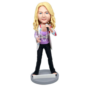 Female Singer In Fashionable Clothes With Microphone Custom Figure Bobbleheads