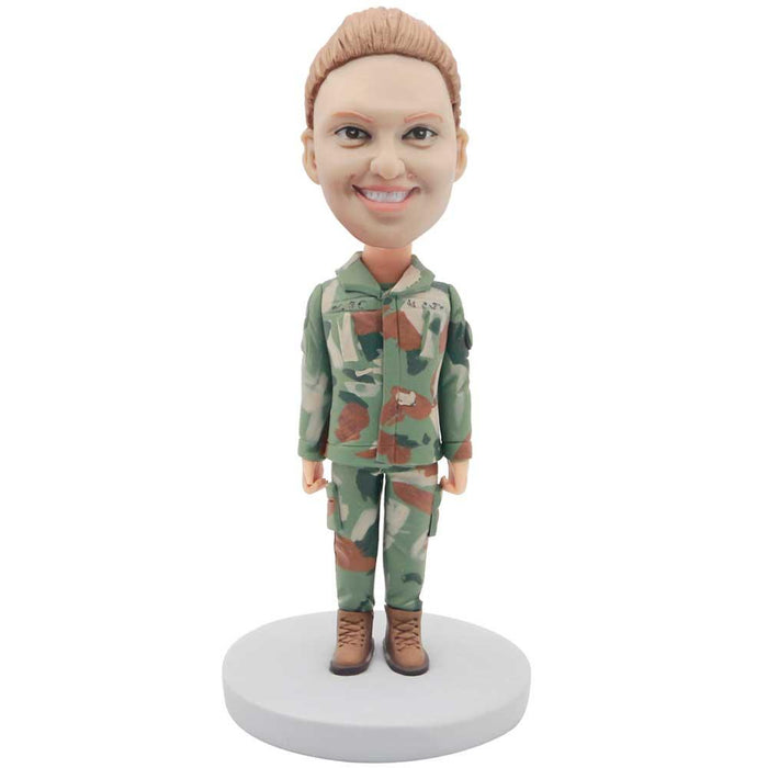 Female Soldier In Camouflage Custom Figure Bobblehead