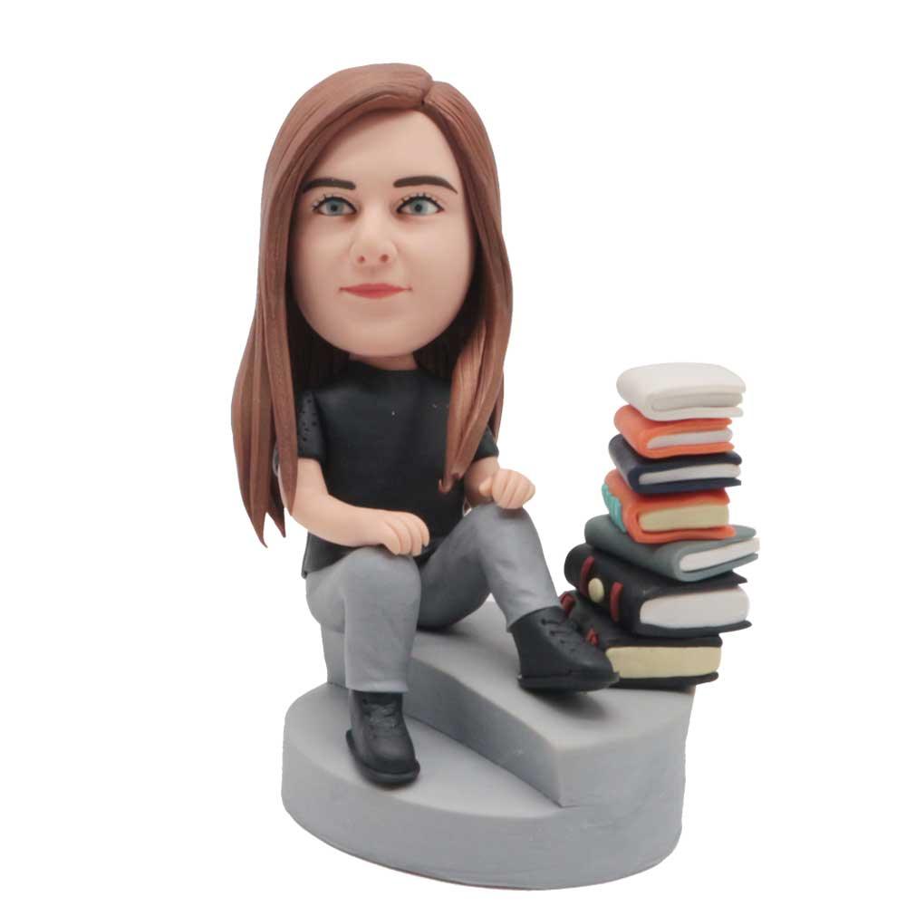 Female Student Sitting On The Steps Custom Figure Bobblehead