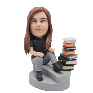 Female Student Sitting On The Steps Custom Figure Bobblehead