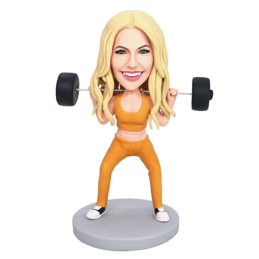 Female Weightlifting Weight Lifter In Yellow Gym Clothes Custom Figure Bobbleheads
