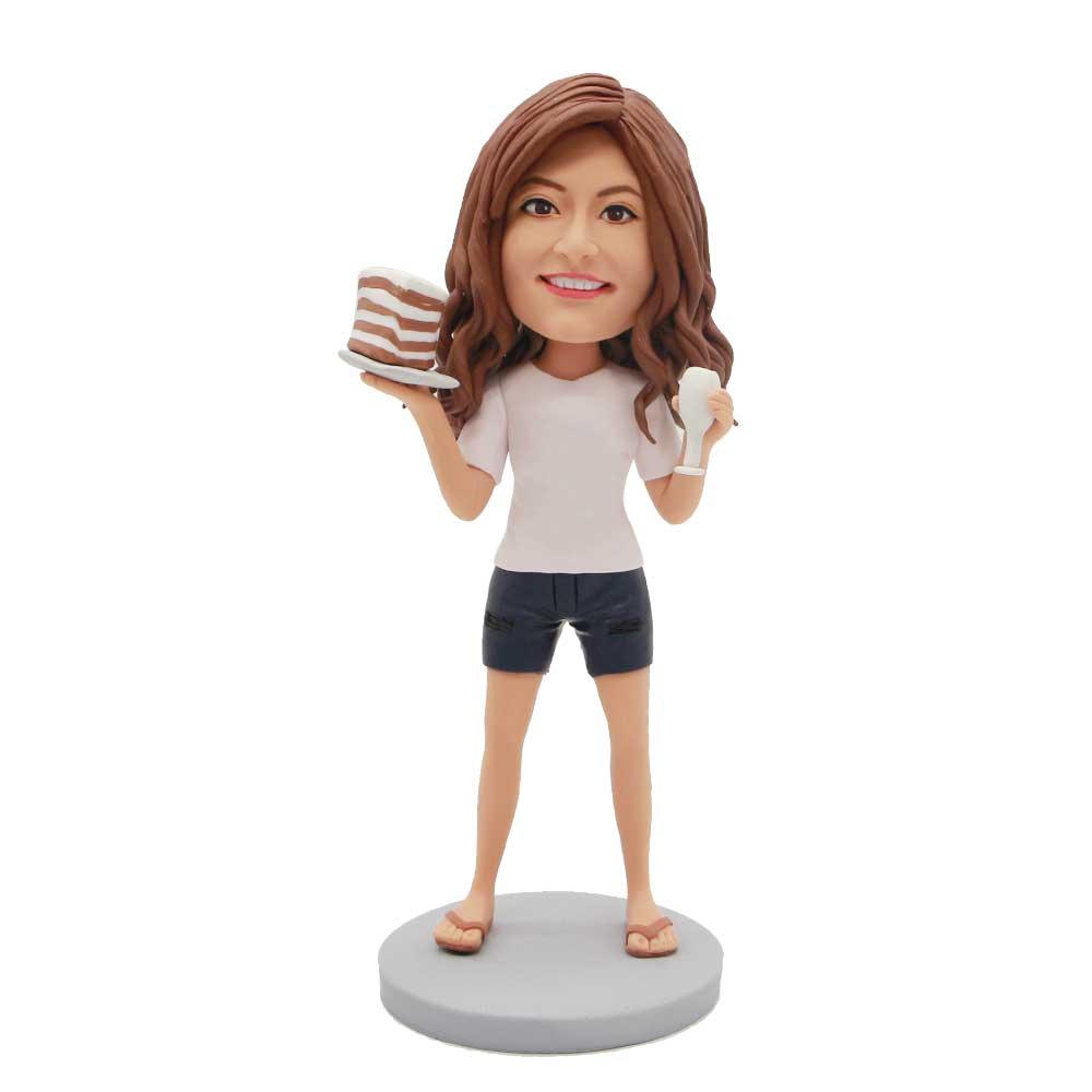  Female With Cake And Wine Glass Custom Figure Bobblehead