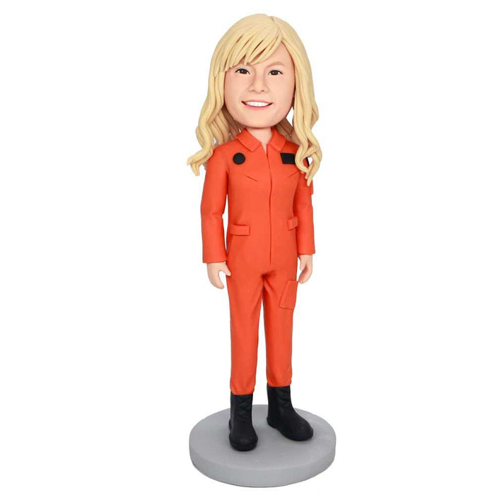 Female Worker In Orange Tooling Custom Figure Bobbleheads