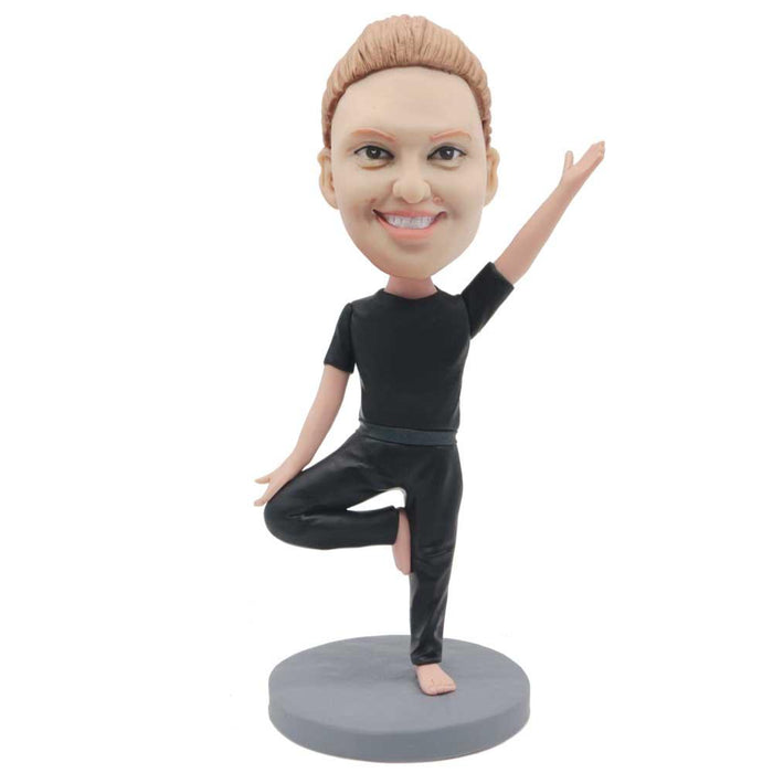 Female Yoga Teacher In Black Yoga Suit Custom Figure Bobblehead