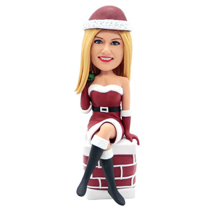 Funny Christmas Lady Sitting on Chimney Custom Figure Bobbleheads