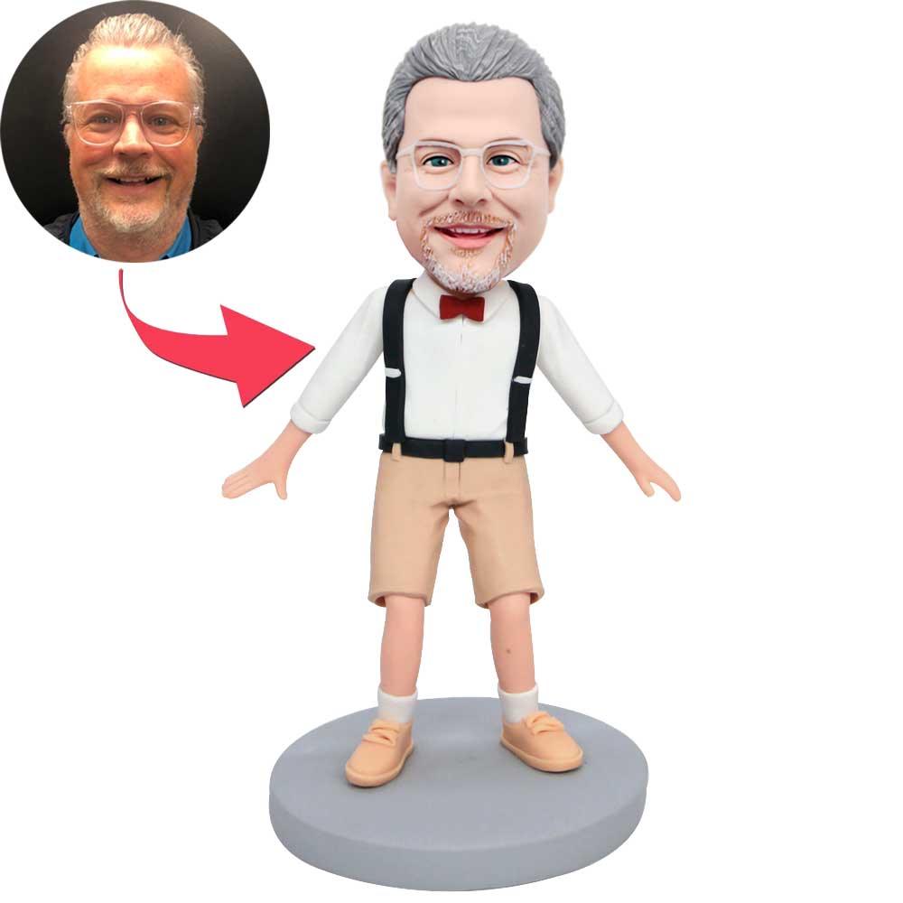 Funny Male In Overalls And Bend Your Legs Open Your Hands Custom Figure Bobbleheads