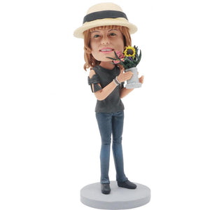Mother's Day Gifts Female Holding A Pot Of Flowers Custom Figure Bobbleheads
