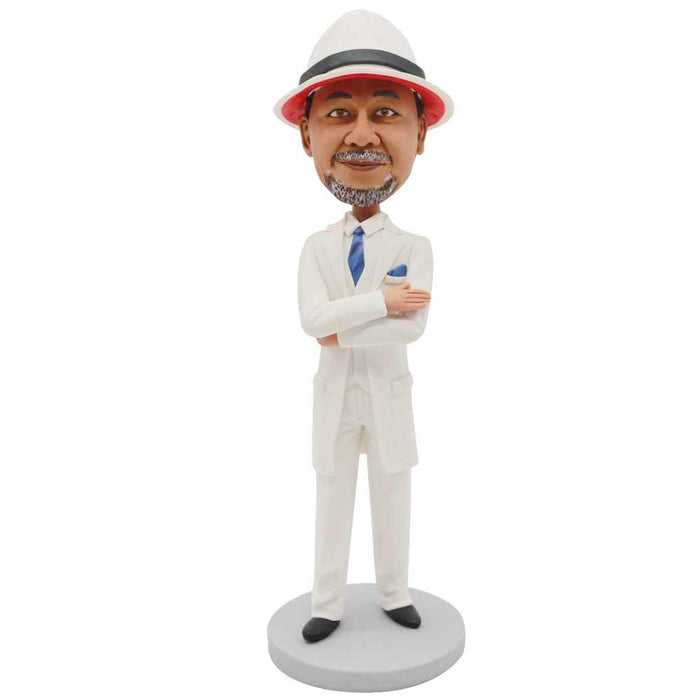 Gentleman In A White Suit And White Hat Custom Figure Bobblehead