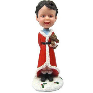 Girl In Christmas Robe With Bear Doll Custom Figure Bobbleheads
