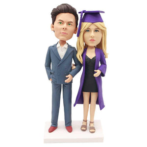 Graduation Couple In Suit And Purple Gown Custom Figure Bobblehead