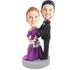 Groom And Bride In Purple Wedding Dress And Black Suit Caker Topper Custom Wedding Bobblehead