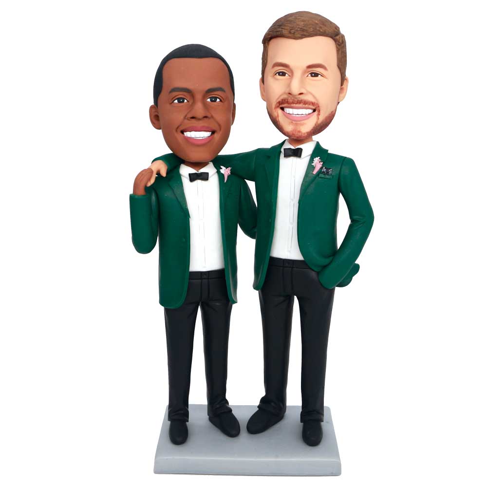 Groomsmen In Dark Green Suits Custom Figure Bobbleheads