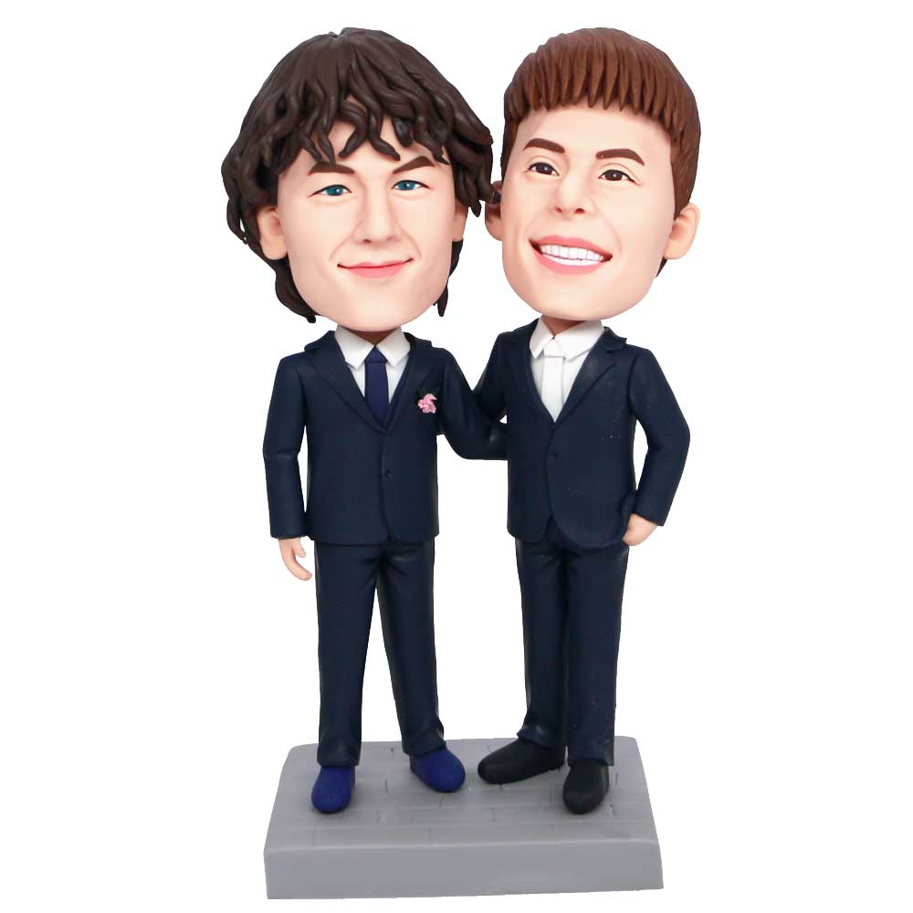 Groomsmen In Navy Blue Suits Custom Figure Bobbleheads