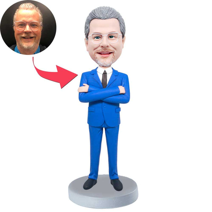 Custom Handsome Boss Bobblehead In Blue Suit Gifts
