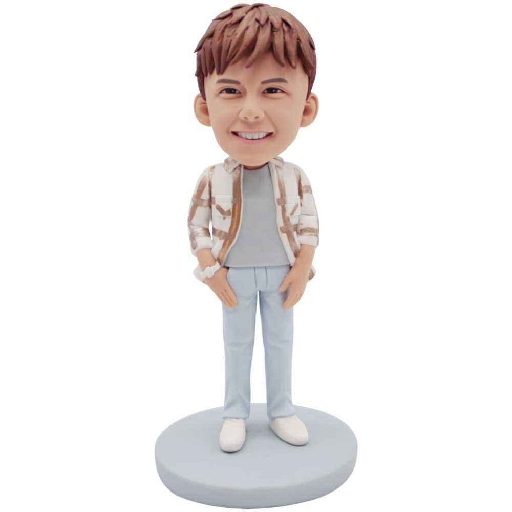 Handsome Boy In Plaid Shirt Custom Figure Bobbleheads