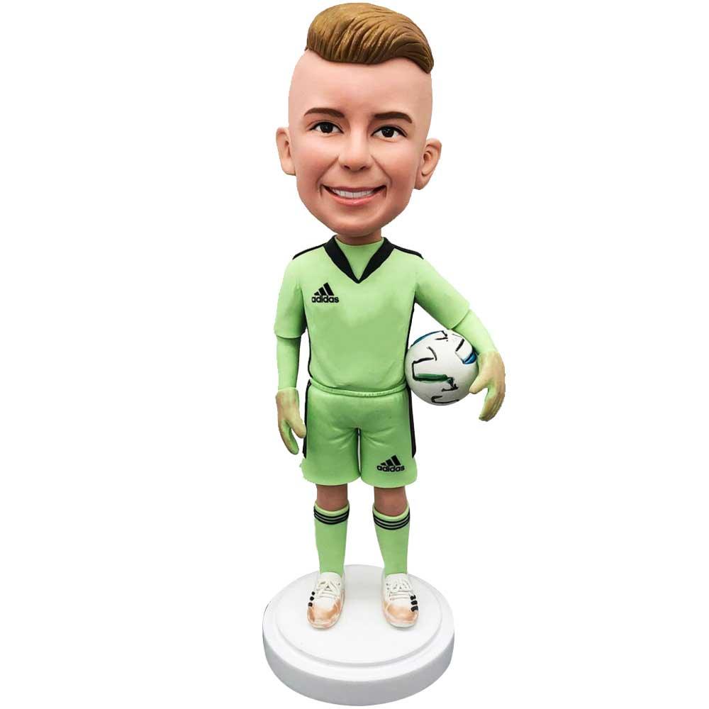 Handsome Boy In Professional Sportswear With Football Custom Figure Bobbleheads