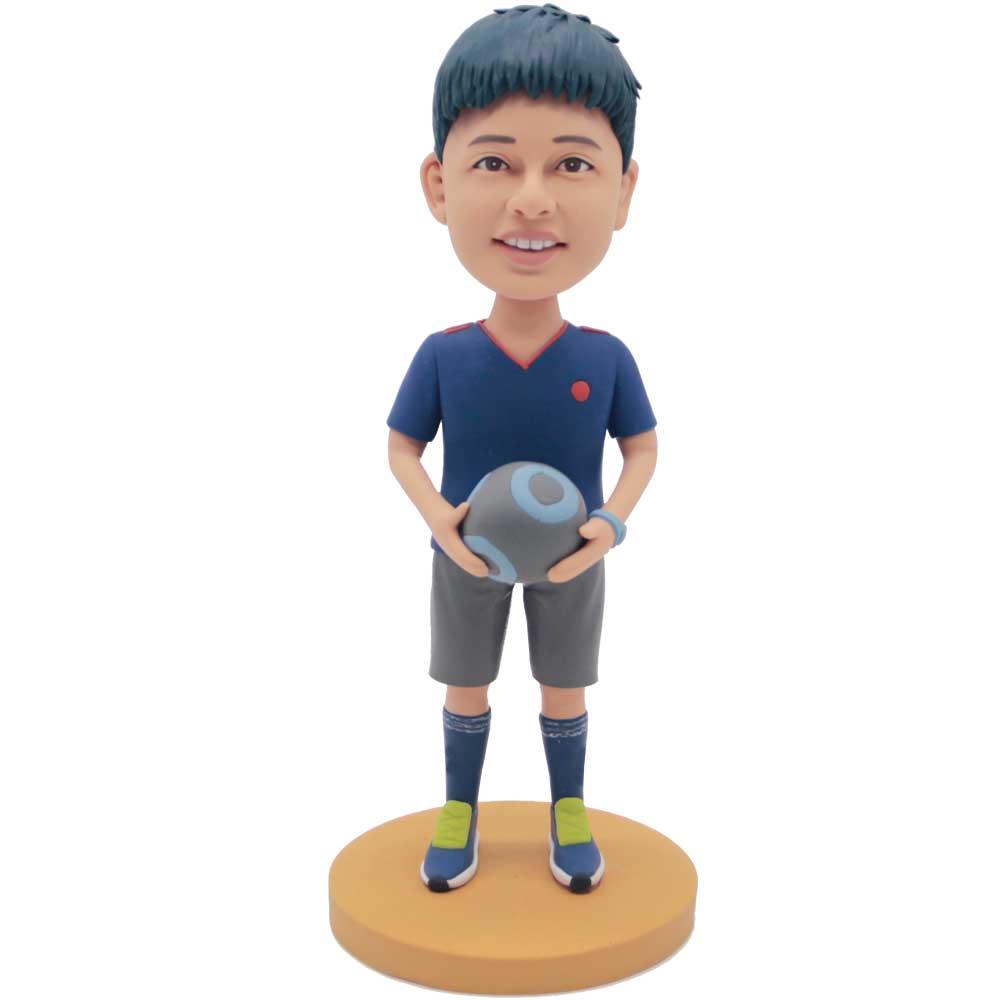 Handsome Boy In Sportswear Holding A Football Custom Figure Bobbleheads