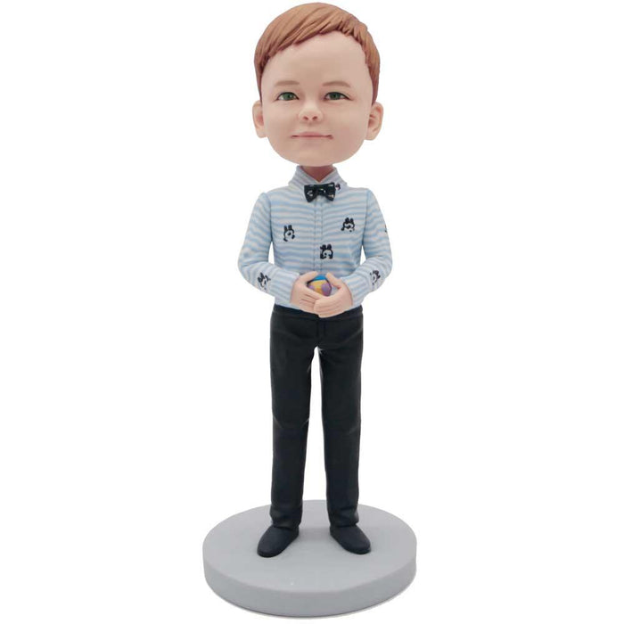 Handsome Boy In Striped Shirt Wearing A Bow Tie Custom Figure Bobbleheads