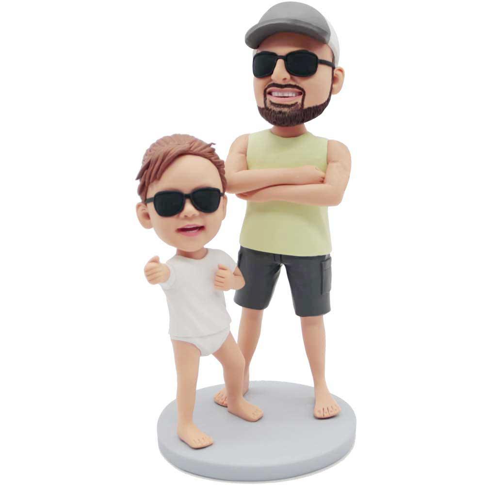 Handsome Dad And Cute Daughter Custom Figure Bobbleheads
