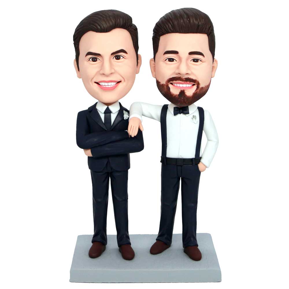 Handsome Groom and His Groomsman Custom Bobbleheads